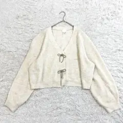 エイチアンドエム H&M 長袖カーディガン XL リボン リブニット Vネック