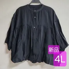 新品♡4L 黒 ブラウス ペプラムトップス 半袖 ぽっちゃり チュニック