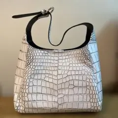 JRA認定　クロコダイルバッグ　ホワイト　目地染め