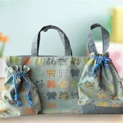 SALE!レッスンバッグシューズバッグコップ入れ3点ちょうちょ ブルー北欧