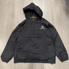 アノラックパーカー　黒　M ナイロンジャケット　フード付き　刺繍　ワンポイント
