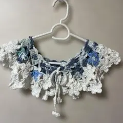 手編み付け襟お花のモチーフ編み