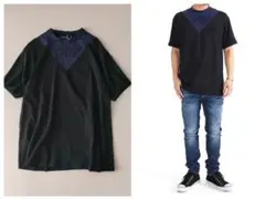 フレッドペリー × ラフシモンズ VインサートTシャツ ロゴ 刺繍 切替 
