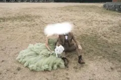 カラードレス　前撮り　披露宴　グリーン