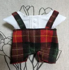 すのチル チルぬい服2点セット(白シャツ、チェックサスペンダーパンツ)
