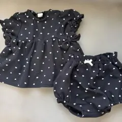 cottoli ハート　セットアップ　半袖　ブラック　70