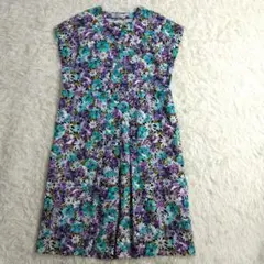 昭和レトロ　花柄ワンピース　フレンチスリーブ　バブリー　鮮やか　染み込み