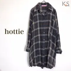 A11-017 ホッティ シャツワンピース 青 茶 チェック ミニ丈 開襟のサムネイル