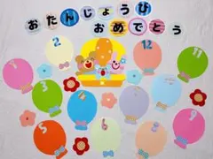 春の壁面　誕生日表　お誕生日表　誕生日壁面　壁面飾り　壁面　気球壁面　風船壁面