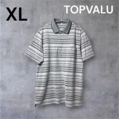 美品 TOPVALU ボーダー ポロシャツ XL グレー 半袖 胸ポケット 夏のサムネイル
