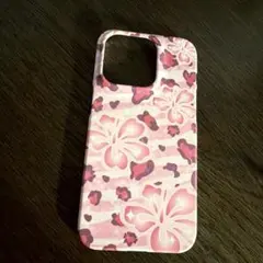 IVE レイ使用 iPhone14proケース ハイビスカス レオパード ピンク