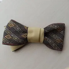 畳縁髪飾りヘアアクセサリー　ヘアリボン（黒系菱形菊＋クリーム）