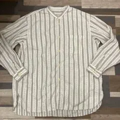 さと　YAECA ヤエカ スタンドカラーシャツ　ホワイト　ストライプ さと様専用 YAECA ヤエカ スタンドカラーシャツ ホワイト ストライプ