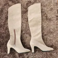 ベージュ ニーハイブーツ サイドファスナー　ESPERANZA
