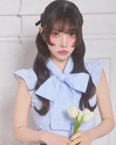 ミシェルマカロン　フレンチボウタイリボンブラウス ライトブルー　フリーサイズのサムネイル