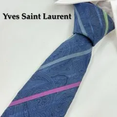 ✨️美品✨️ イヴサンローラン ネクタイ ペイズリー ストライプ ブルー