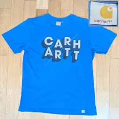​【希少デザイン】カーハート ロゴTシャツ 美色ブルー 黄金サイズ タックイン◎
