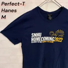 ヘインズ パーフェクトT カレッジ系 Tシャツ M ネイビー USコットン 古着