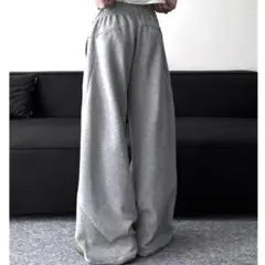 ワイドスウェットパンツ ワイドパンツ 変形 ウエストゴム グレー L 男女兼用