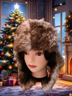 冬用ブラウンフライトキャップ　ピンバッジ付き