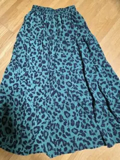 ターコイズブルー ヒョウ柄 ロングスカート