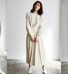 アイボリー レザープリーツスカート ロング丈