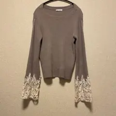 natural couture 袖口レースリブニット