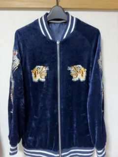 dukkah リバーシブル スカジャン 虎×龍 刺繍 ネイビー ベロア調