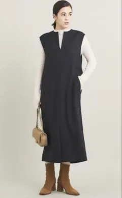 BEAUTY&YOUTH キーネック フロントスリット ジャンパースカート