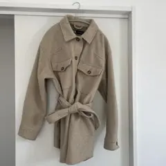 ZARA ベージュ ウエストベルト付きシャツジャケット XL