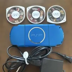 SONY PSP 本体 青色 ACアダプター付き　ソフト3つ付きセット販売