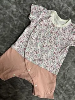 花柄コットンロンパース 70cm ピンク・ホワイト