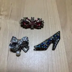 ブローチ 3点セット リボン ハイヒール ラインストーン