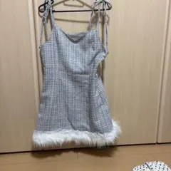 チェック柄キャミワンピース フリース裾付き