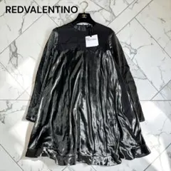 新品 レッドヴァレンティノ シルク混 ベロア レース 切替 ワンピース