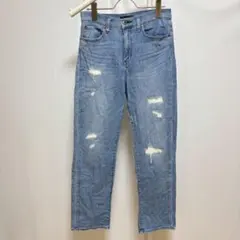 ユニクロ ダメージデニムパンツ ストレート 25 ライトブルー 綿 春夏秋冬