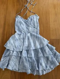 水色 フリル付きキャミワンピース