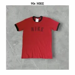 ★ 90s NIKE ナイキ パッチワーク刺繍ロゴ リンガーTシャツ M / 赤