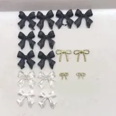ネイルパーツ　黒　ブラックリボン　ゴールド