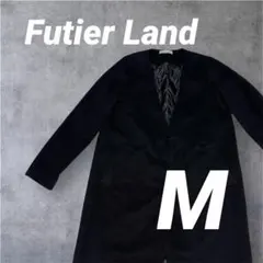 Futier Land 黒ノーカラーロングコートMサイズ　フォーマル　シック