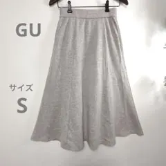 【jb33】GU リブニット ロングフレアスカート S 裏地付き ウエストゴム