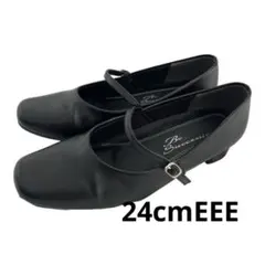 美品！4cmヒールパンプス　黒　ストラップ付き　スクエアトゥ