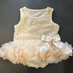 クリーム色フリルベビードレス チュチュ ロンパース