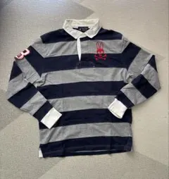 値下げしました❗️サイコバニー　ウサギ刺繍 ネイビーグレー ストライプポロシャツ