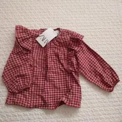 ZARA 赤 フリル長袖シャツ 92 18-24m 新品未使用