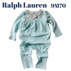 9M70ラルフローレン花柄フリル右前開きカバーオールロンパース水色白