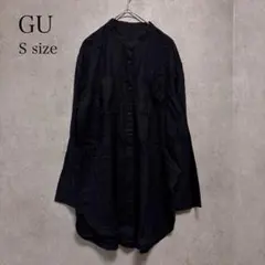 GU バンドカラーシャツ ブラック 麻混 リネンシャツ 長袖 ゆるだぼ 羽織り