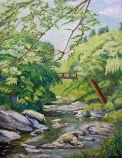 風景画◇林道◇新品 美品【水性絵具/アクリル/色鉛筆】◇防水&丁寧梱包