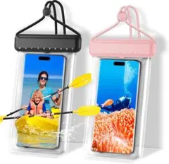 スマホ 防水ケース 2枚セット7.2インチ以下全機種対応 （ブラック&ピンク）