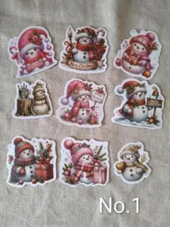 スノーマンステッカー9枚セット=No.1 クリスマス シール